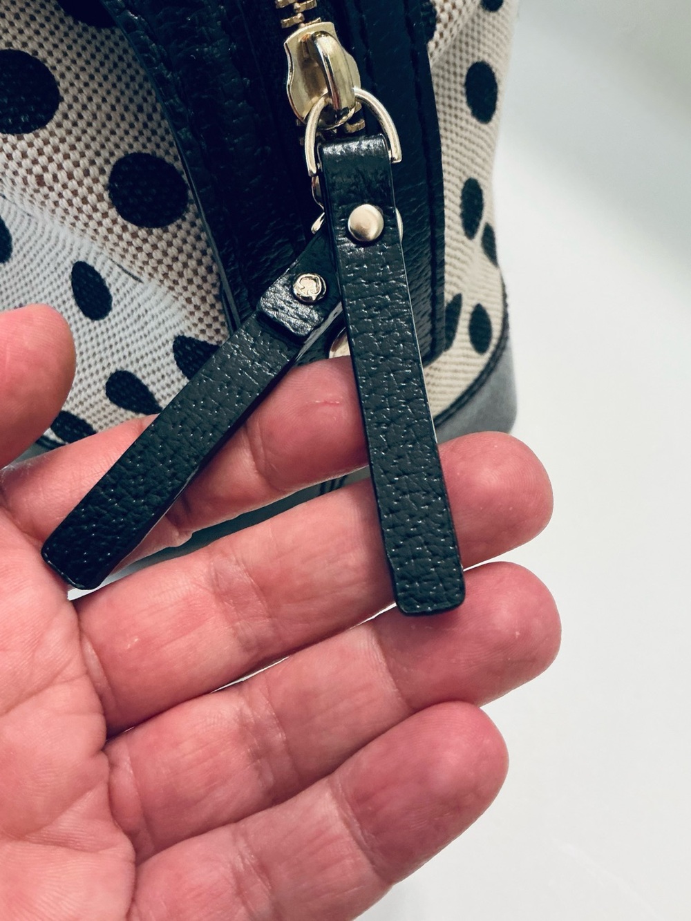 KATE SPADE, Justina Ashlyn Belltown Polka Dot Canvas and Leather Satchel Handbag - Picture 5 of 16